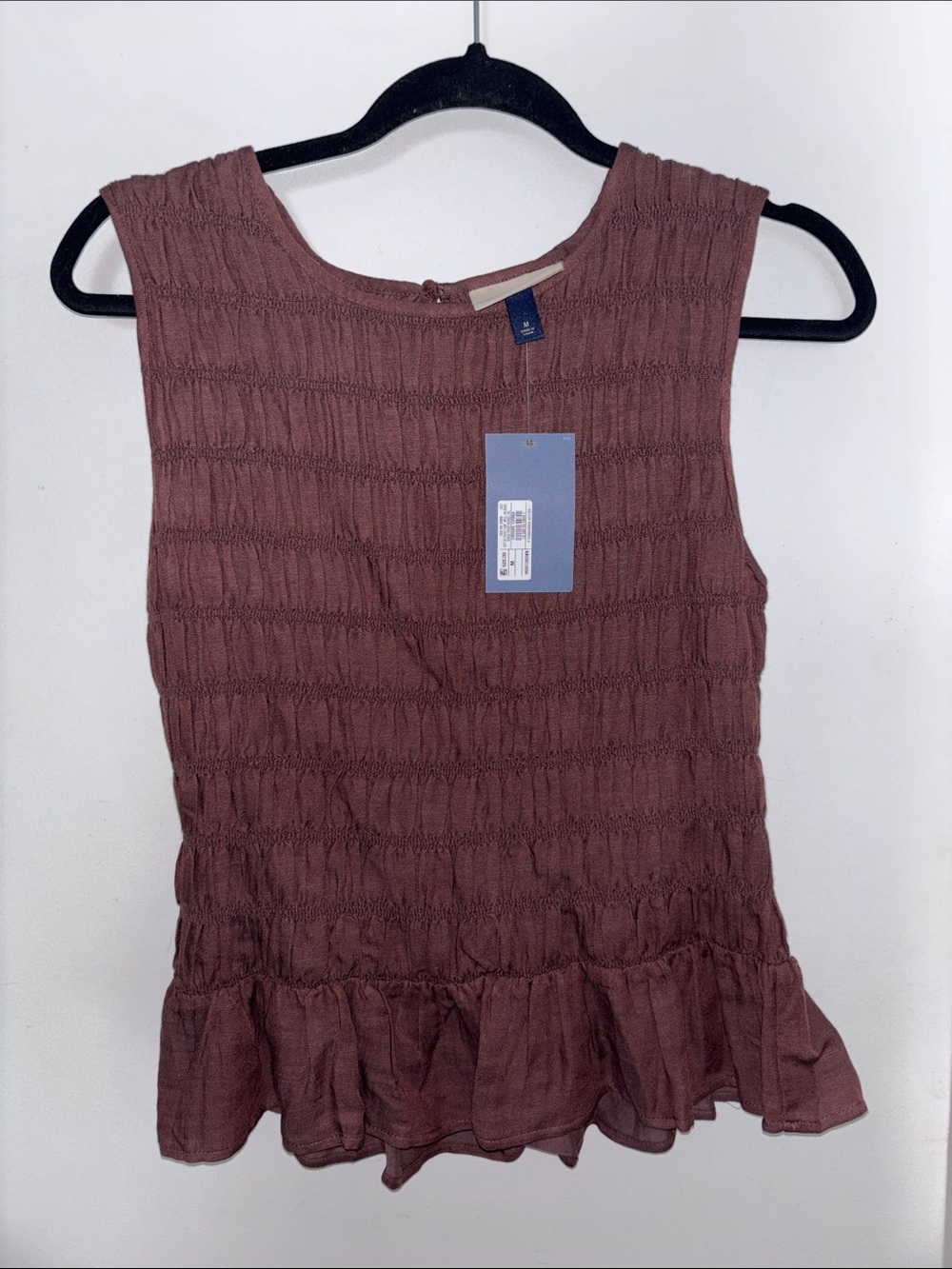 NWT Woven Ruffle-Hem Sleeveless Top - BROWN